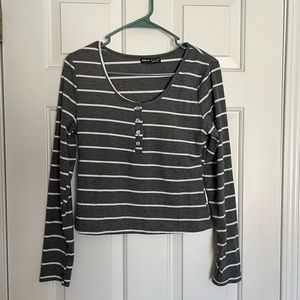 Shein Grey/white Striped Shirt.  Size L.